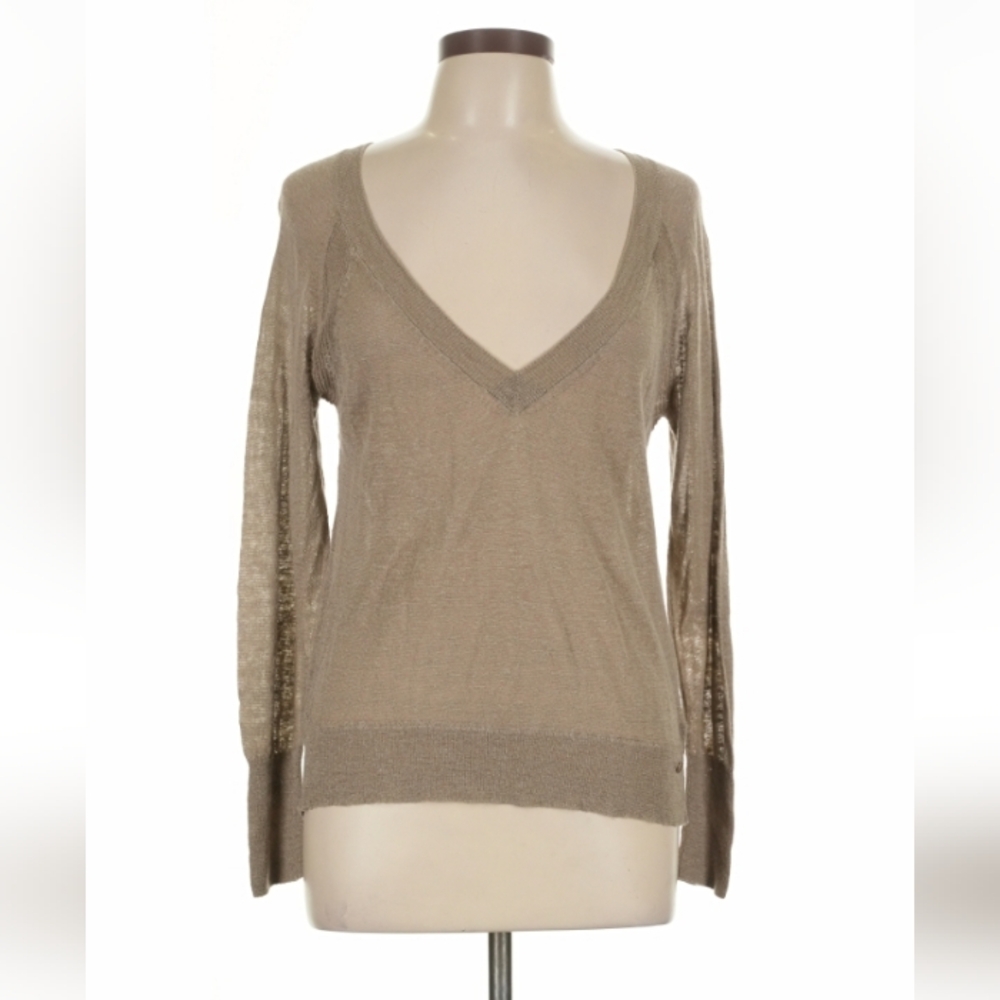 True Religion Women's Beige V-Neck Sweater Large